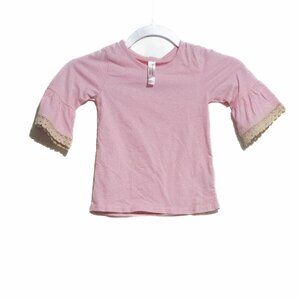 Royal Avalon Kid Girls Pink Cotton T Shirt Solid Round Neck Laced Bell Sleeve 3T